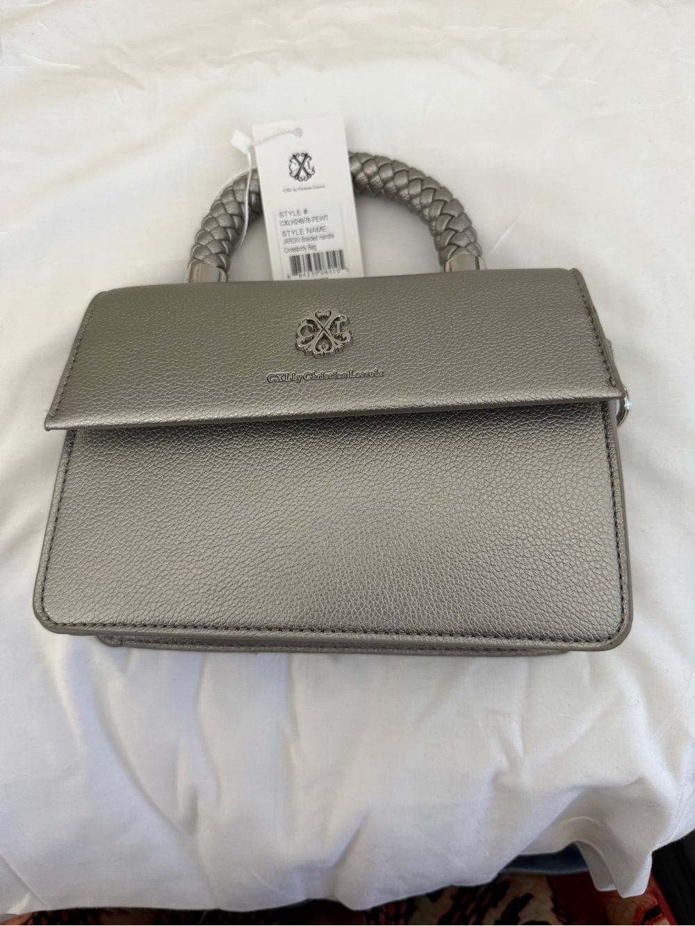 Silver Top-Handle Faux Leather Satchel